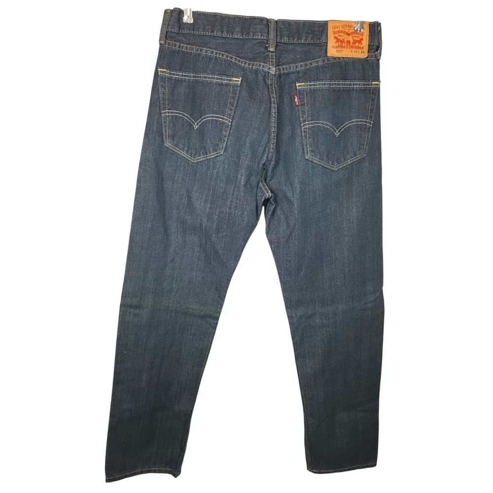 Levi's‎ Straight Leg Jeans 505 34x34 Indigo Dark Wash Classic Sturdy Denim Zip